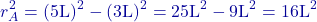 \[r_A^2 = (5\text{L})^2 - (3\text{L})^2 = 25\text{L}^2 - 9\text{L}^2 = 16\text{L}^2\]