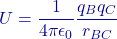 \[U = \frac{1}{4\pi\epsilon_0} \frac{q_B q_C}{r_{BC}}\]