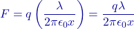 \[F = q \left( \frac{\lambda}{2\pi\epsilon_0 x} \right) = \frac{q\lambda}{2\pi\epsilon_0 x}\]