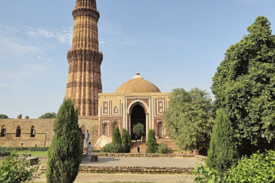 majestic qutub minar and garden view